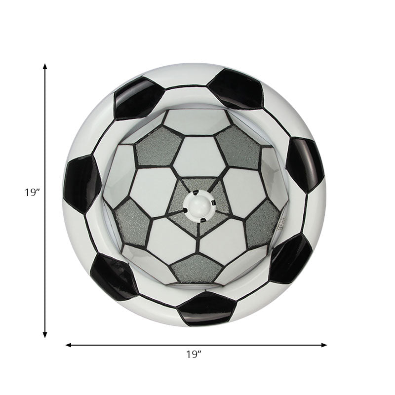 Tiffany Style Glass Football Shade Ceiling Light - Flush Mount in White for Child's Bedroom