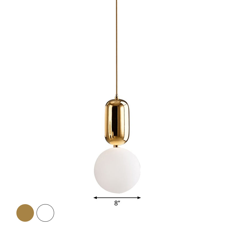 Lampe suspendue postmoderne à 1 ampoule avec abat-jour en verre à boule laiteuse - Blanc/doré, 6"/8"/12" de diamètre