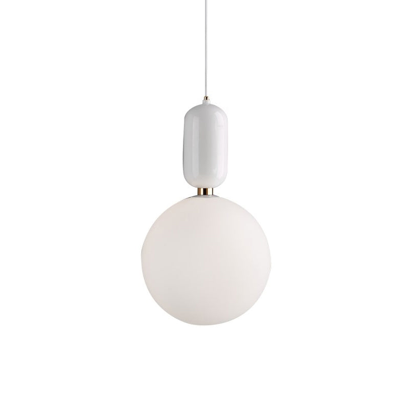 Lampe suspendue postmoderne à 1 ampoule avec abat-jour en verre à boule laiteuse - Blanc/doré, 6"/8"/12" de diamètre