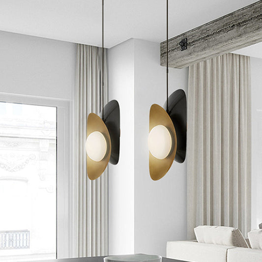 Opal Frosted Glass Pendant Light Kit - Designer Postmodern Style Hanging Light with 2 Lights in Black-Gold/Gold