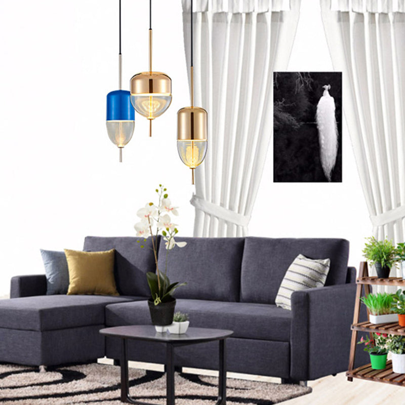Postmodern 1-Light Blue Jar Pendant Ceiling Light with Clear Glass Shade