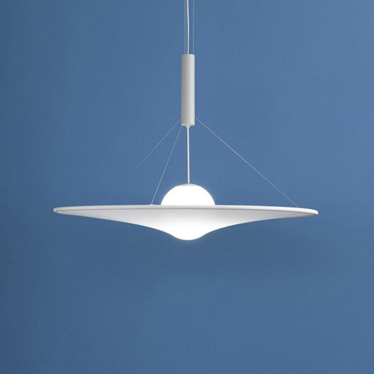 Trumpet Flared Pendant Light Fixture - Designer Cream Ball Glass - White Suspension Light