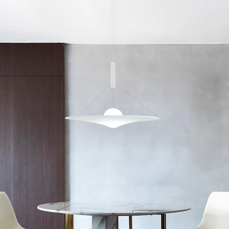 Trumpet Flared Pendant Light Fixture - Designer Cream Ball Glass - White Suspension Light