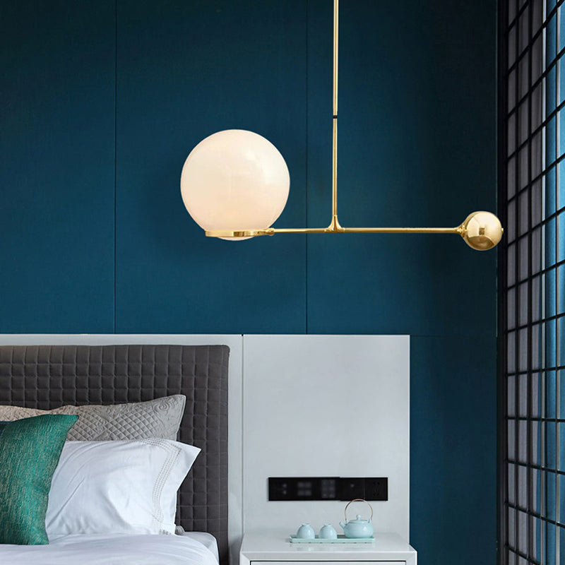 Frosted White Glass Globe Hotel Ceiling Suspension Lamp: Elegant 1-Head Postmodern Drop Pendant with Sleek Lever Design in Black/Gold