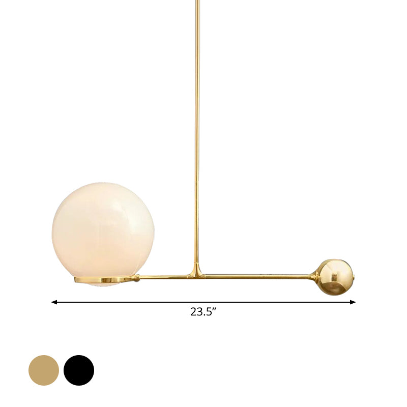 Frosted White Glass Globe Hotel Ceiling Suspension Lamp: Elegant 1-Head Postmodern Drop Pendant with Sleek Lever Design in Black/Gold
