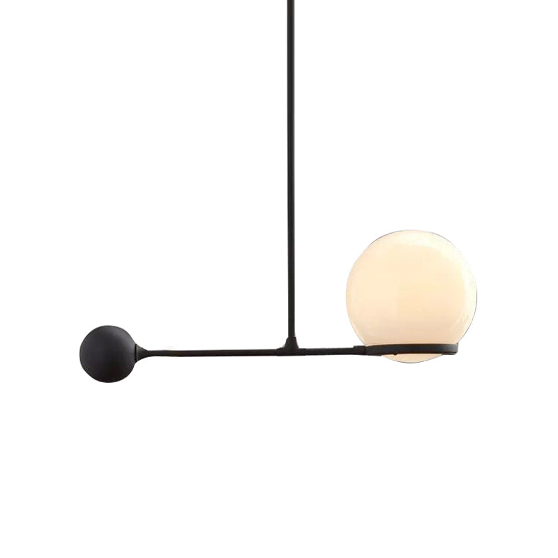 Frosted White Glass Globe Hotel Ceiling Suspension Lamp: Elegant 1-Head Postmodern Drop Pendant with Sleek Lever Design in Black/Gold