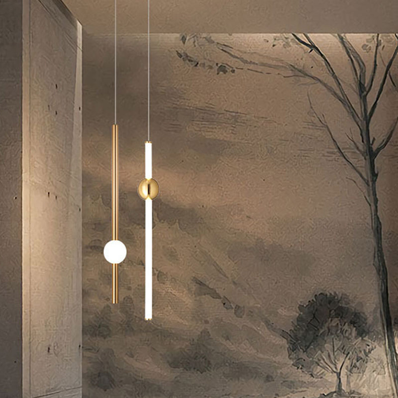 Postmodern Gold/Clear Drop Pendant Light With Frosted White Glass Shade - 1-Head Bedside Hanging