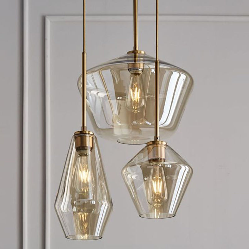 Postmodern Gold Pendant Light: Clear Glass, Restaurant Hanging Ceiling Fixture
