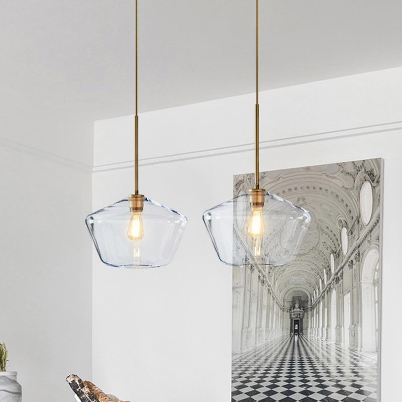 Postmodern Gold Pendant Light: Clear Glass, Restaurant Hanging Ceiling Fixture
