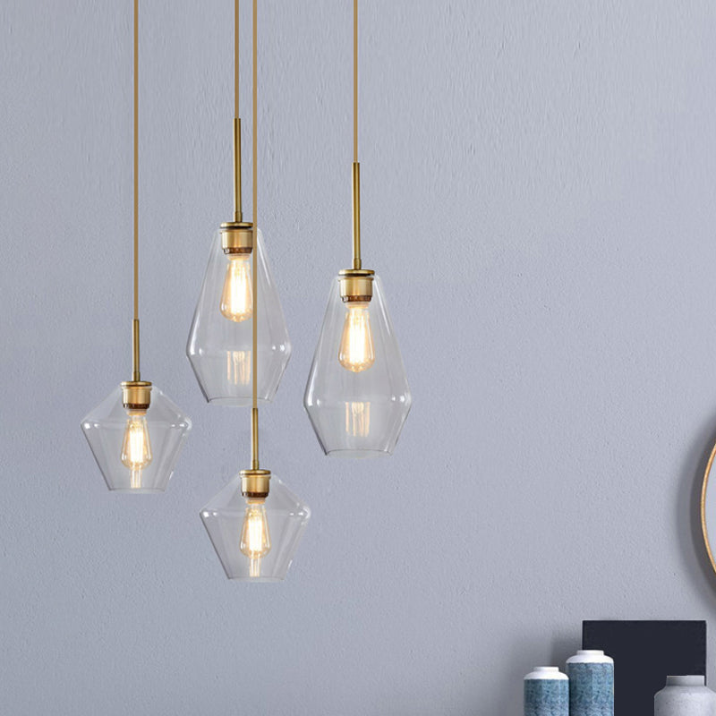 Postmodern Gold Pendant Light: Clear Glass, Restaurant Hanging Ceiling Fixture