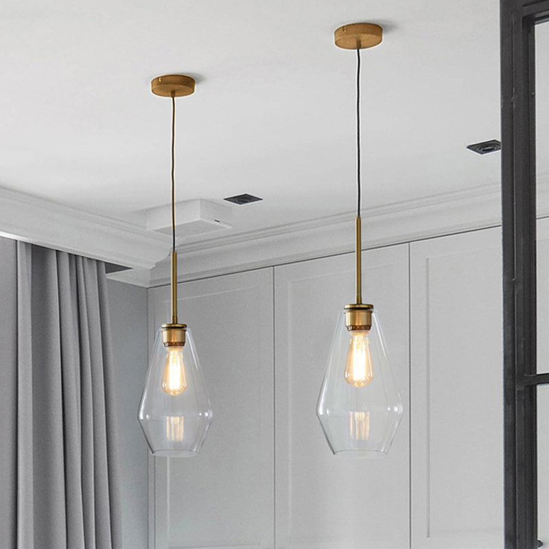 Postmodern Gold Pendant Light: Clear Glass, Restaurant Hanging Ceiling Fixture