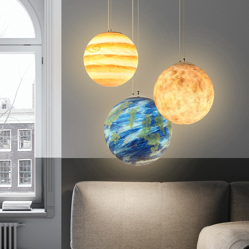 Kids Sphere Pendulum Hanging Lamp - Light Blue/Yellow Glass Single-Bulb Bedroom 8/12/16 Dia Blue / 8