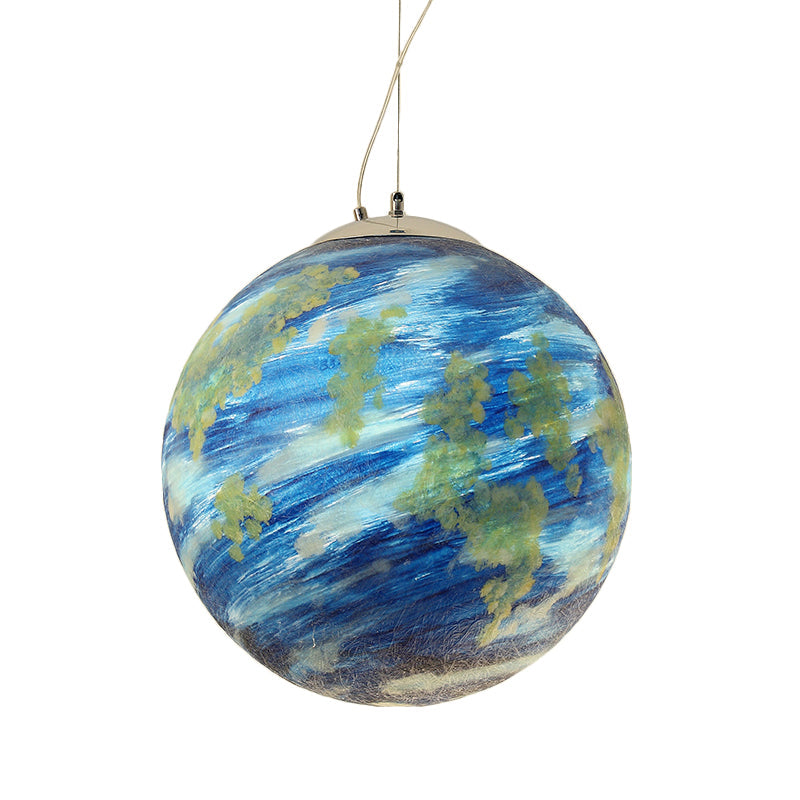 Kids Sphere Pendulum Hanging Lamp - Light Blue/Yellow Glass Single-Bulb Bedroom 8/12/16 Dia