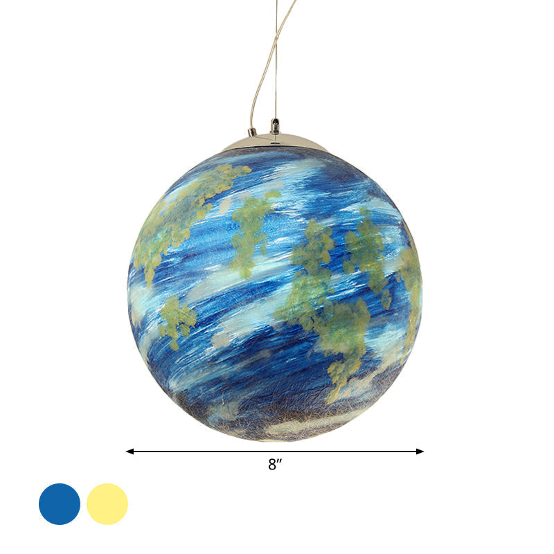 Kids Sphere Pendulum Hanging Lamp - Light Blue/Yellow Glass Single-Bulb Bedroom 8/12/16 Dia