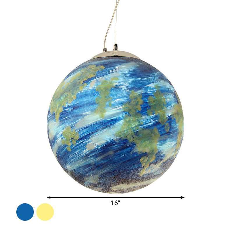 Kids Sphere Pendulum Hanging Lamp - Light Blue/Yellow Glass Single-Bulb Bedroom 8/12/16 Dia