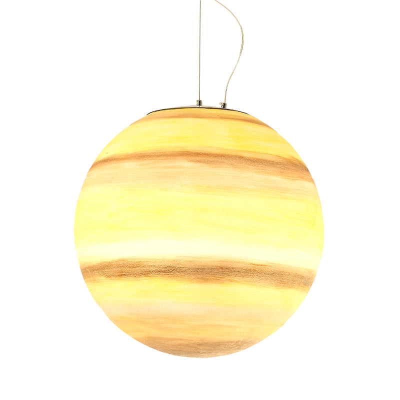 Kids Hanging Lamp: Saturn/Earth Sphere, Light Blue/Yellow Glass, Single-Bulb, 8"/12"/16" Dia