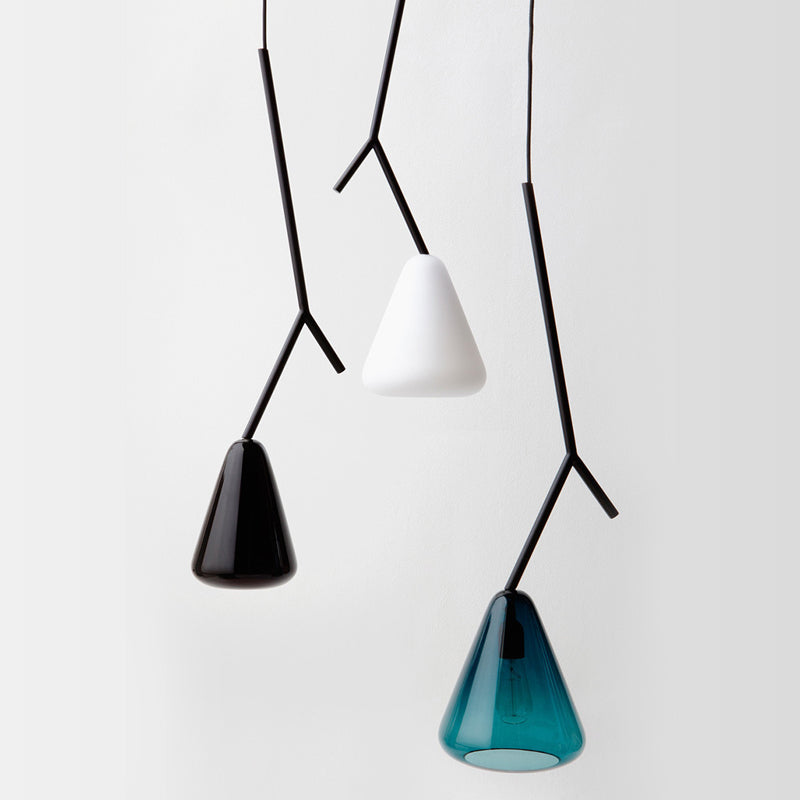 Nordic Black Branchlet Pendant: Down Lighting Fixture With Conical Glass Shade (1 Bulb)