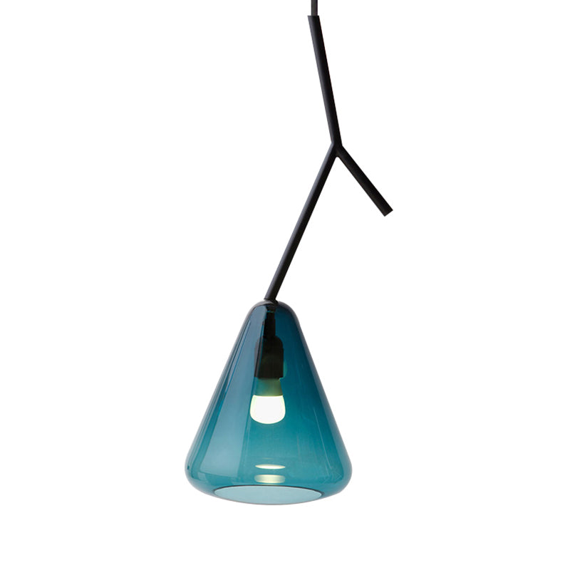 Nordic Black Branchlet Pendant: Down Lighting Fixture With Conical Glass Shade (1 Bulb)