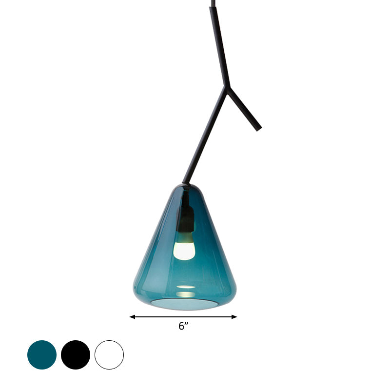 Nordic Black Branchlet Pendant: Down Lighting Fixture With Conical Glass Shade (1 Bulb)