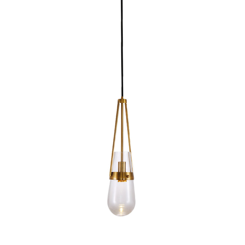 Postmodern Blue and Clear Glass Dining Room Pendant Light with Brass Gripper