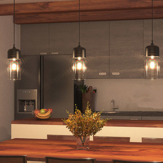 Modern Black Pendant Lamp with Clear Glass Shade - Ideal for Restaurants (1 Light)