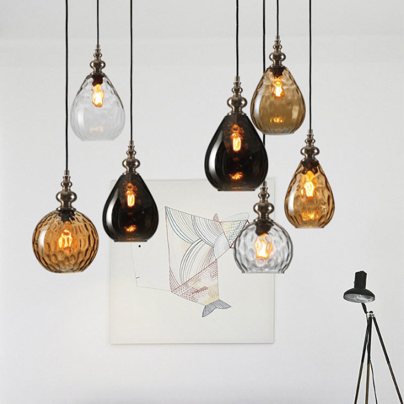 Suspension moderne en bois en forme de larme avec verre à eau ambré pour restaurant - 6"/8" de large