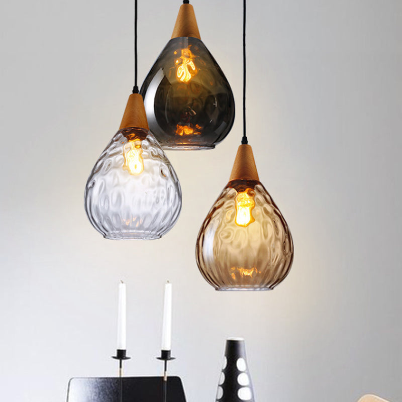 Suspension moderne en bois en forme de larme avec verre à eau ambré pour restaurant - 6"/8" de large