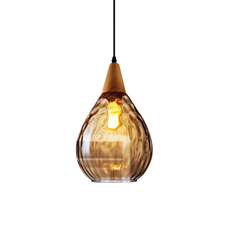 Suspension moderne en bois en forme de larme avec verre à eau ambré pour restaurant - 6"/8" de large