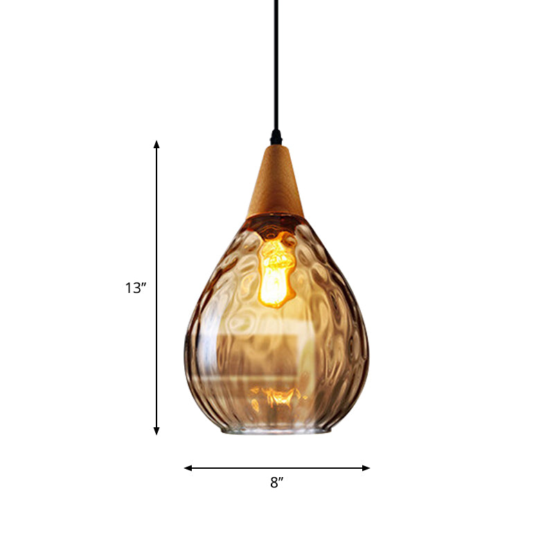 Suspension moderne en bois en forme de larme avec verre à eau ambré pour restaurant - 6"/8" de large