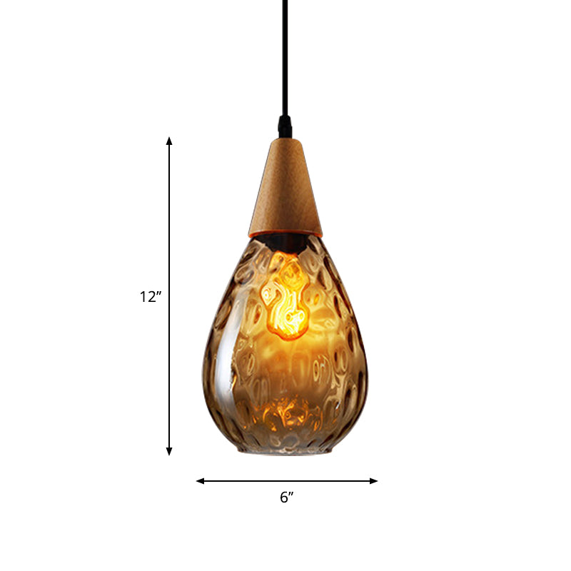 Suspension moderne en bois en forme de larme avec verre à eau ambré pour restaurant - 6"/8" de large
