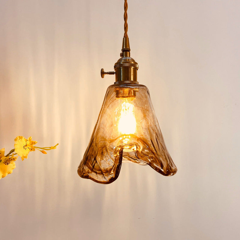 Modern Hanging Pendant Light with Amber Alabaster Glass and Brass Down Lighting for Dining Room - Trapezoid/Cone/Cuboid Design