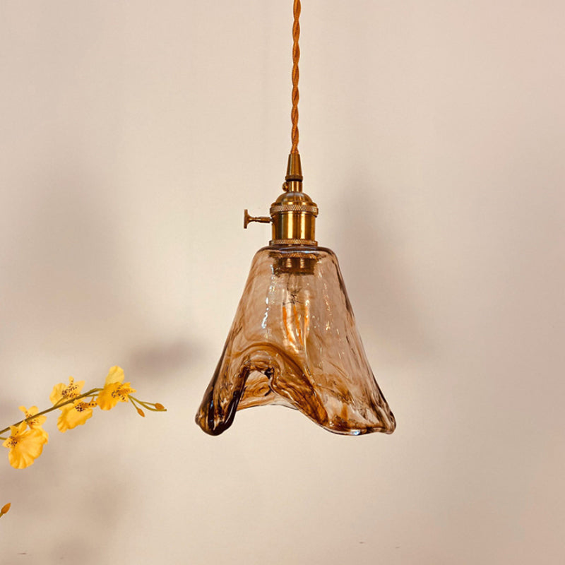 Modern Hanging Pendant Light with Amber Alabaster Glass and Brass Down Lighting for Dining Room - Trapezoid/Cone/Cuboid Design