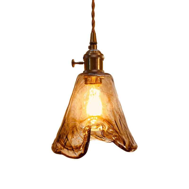 Modern Hanging Pendant Light with Amber Alabaster Glass and Brass Down Lighting for Dining Room - Trapezoid/Cone/Cuboid Design