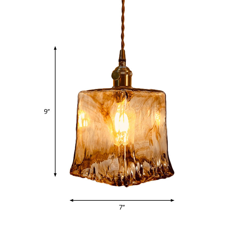 Modern Hanging Pendant Light with Amber Alabaster Glass and Brass Down Lighting for Dining Room - Trapezoid/Cone/Cuboid Design