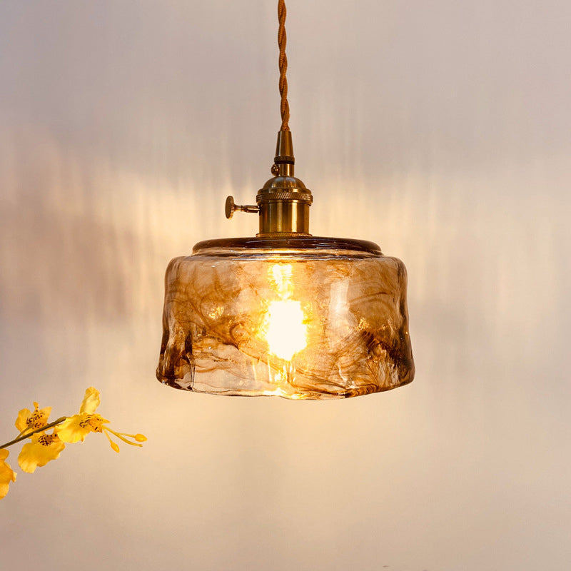 Modern Hanging Pendant Light with Amber Alabaster Glass and Brass Down Lighting for Dining Room - Trapezoid/Cone/Cuboid Design