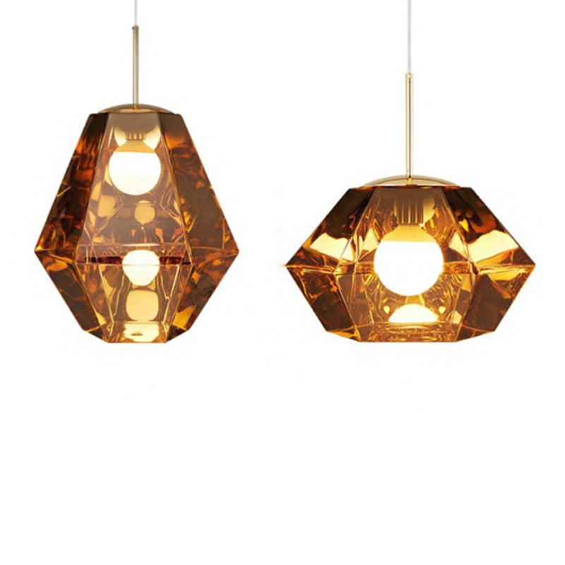 Postmodern Glass Diamond Pendant Lamp: Silver/Gold, 1-Bulb Suspended Fixture for Table Lighting