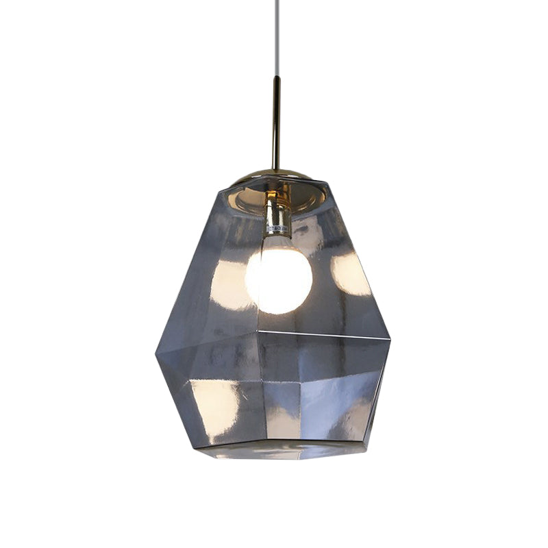Postmodern Glass Diamond Pendant Lamp: Silver/Gold, 1-Bulb Suspended Fixture for Table Lighting