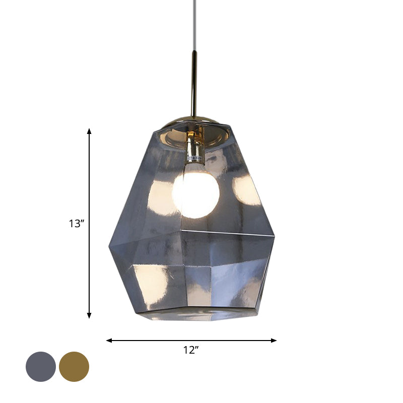 Postmodern Glass Diamond Pendant Lamp: Silver/Gold, 1-Bulb Suspended Fixture for Table Lighting