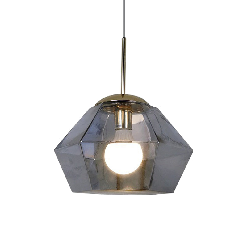 Postmodern Glass Diamond Pendant Lamp: Silver/Gold, 1-Bulb Suspended Fixture for Table Lighting