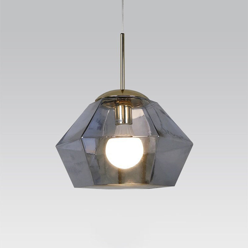 Postmodern Glass Diamond Pendant Lamp: Silver/Gold, 1-Bulb Suspended Fixture for Table Lighting
