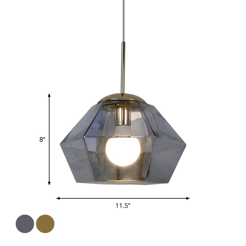 Postmodern Glass Diamond Pendant Lamp: Silver/Gold, 1-Bulb Suspended Fixture for Table Lighting