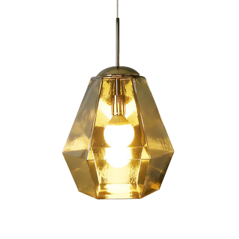Postmodern Glass Diamond Pendant Lamp: Silver/Gold, 1-Bulb Suspended Fixture for Table Lighting