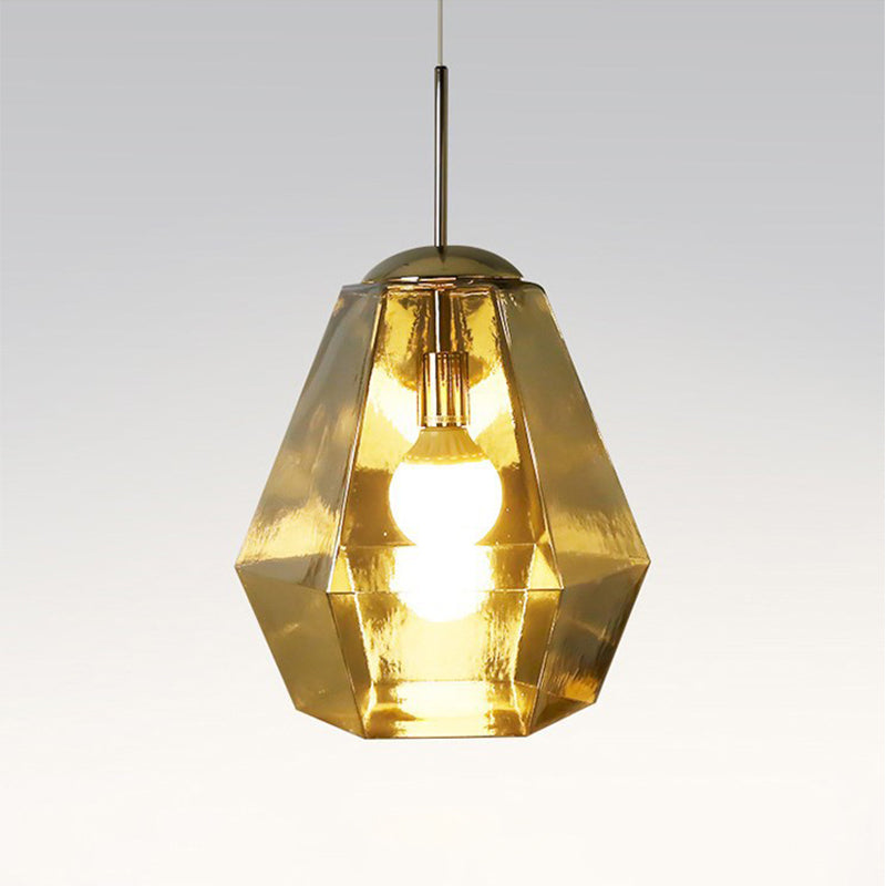 Postmodern Glass Diamond Pendant Lamp - Silver/Gold Suspended 1-Bulb Lighting Fixture For Tables