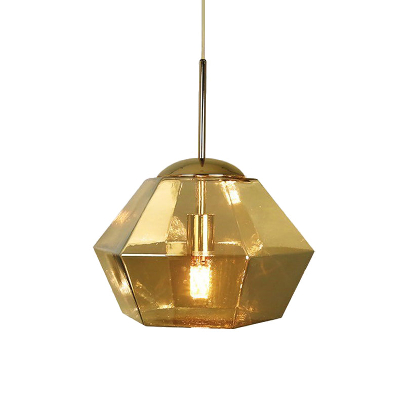 Postmodern Glass Diamond Pendant Lamp - Silver/Gold Suspended 1-Bulb Lighting Fixture For Tables