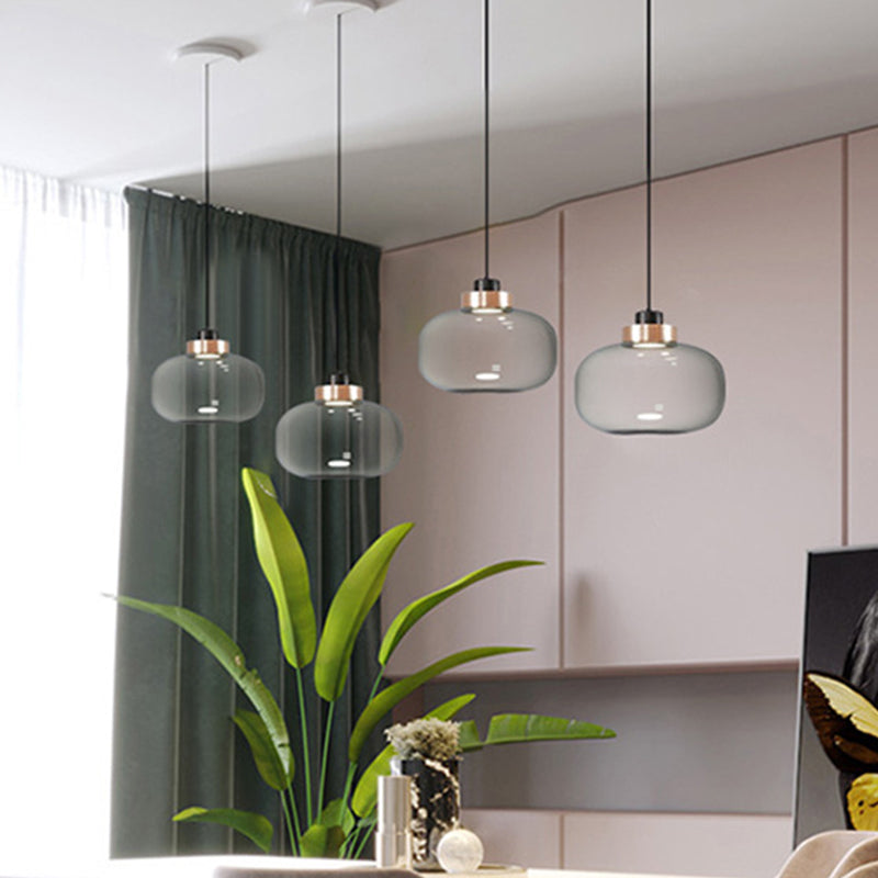 Modern Smoke Grey Glass Ellipse Pendant Light for Living Room with Adjustable Warm/White/Natural Lighting