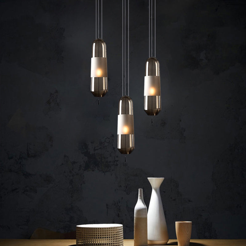 Modern Black Hanging Pendant with Clear/Smoke/Amber Glass Shade - Bedroom Down Lighting