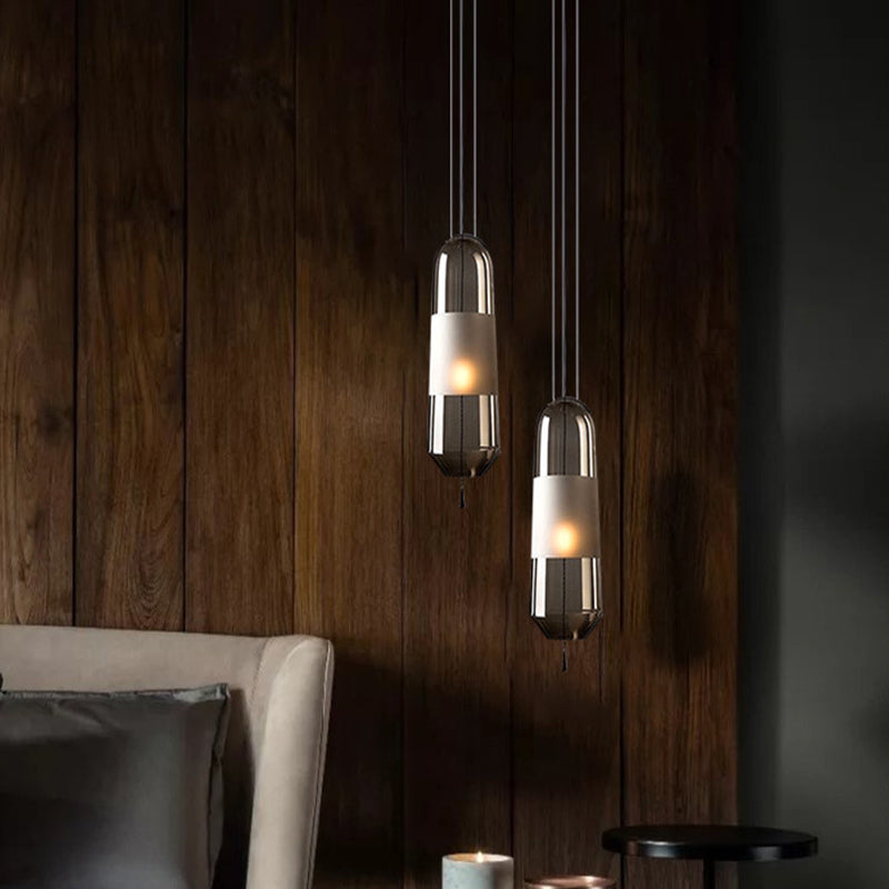 Modern Black Hanging Pendant with Clear/Smoke/Amber Glass Shade - Bedroom Down Lighting