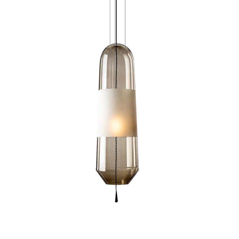 Modern Black Hanging Pendant with Clear/Smoke/Amber Glass Shade - Bedroom Down Lighting
