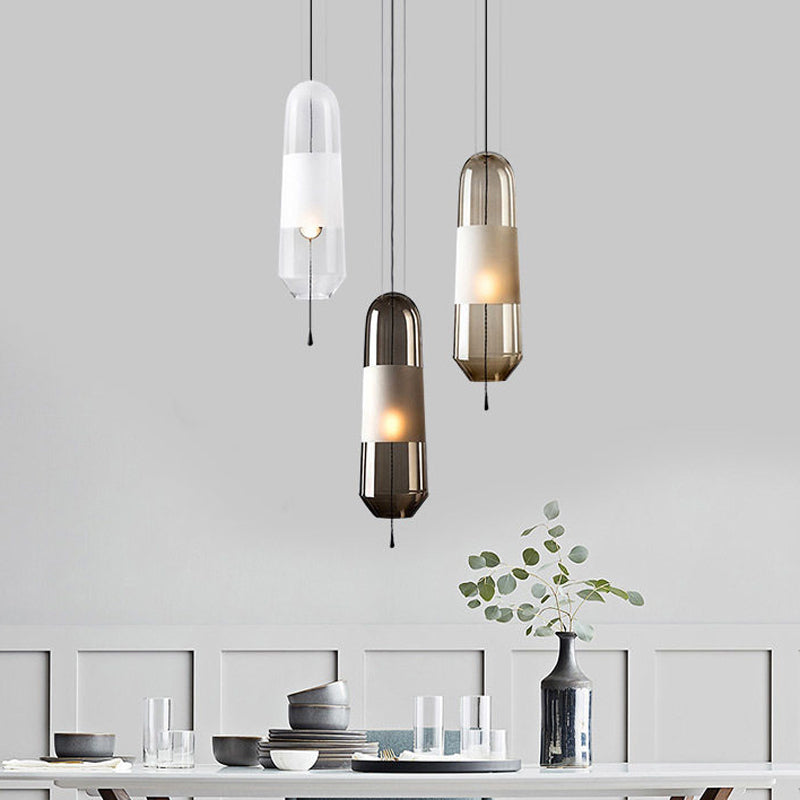Modern Black Hanging Pendant with Clear/Smoke/Amber Glass Shade - Bedroom Down Lighting
