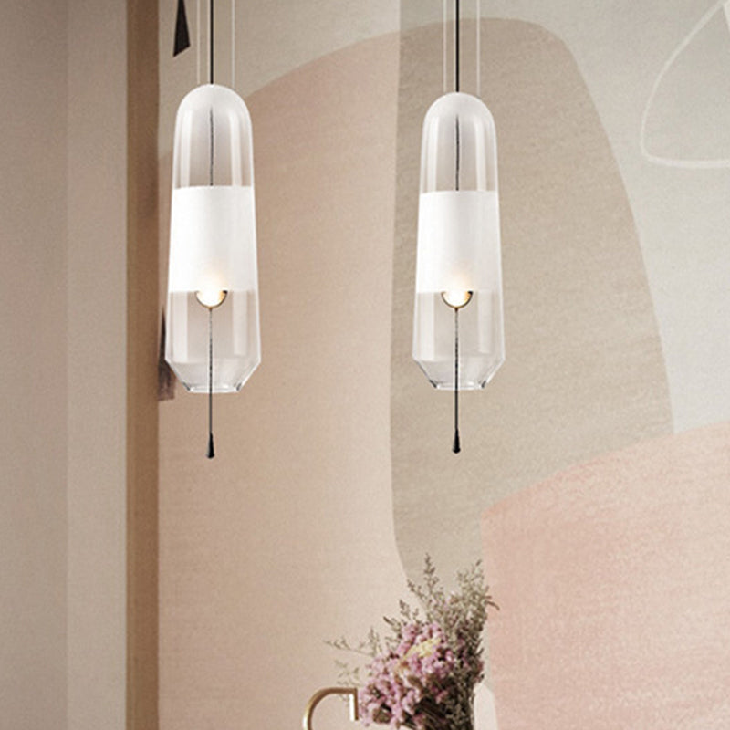 Modern Black Hanging Pendant with Clear/Smoke/Amber Glass Shade - Bedroom Down Lighting